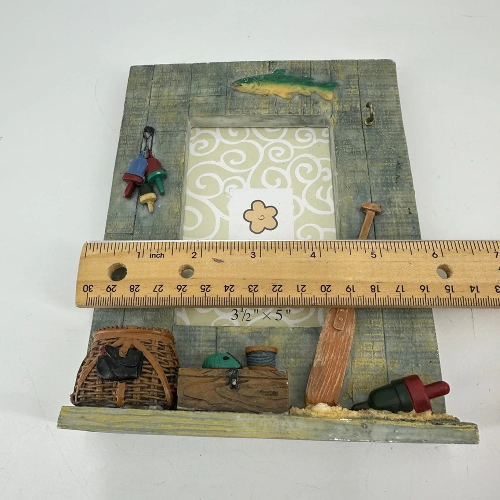 Rustic Fishing Lake House 3D Resin Photo Frame 3.5x5 Cabin Lodge Decor
